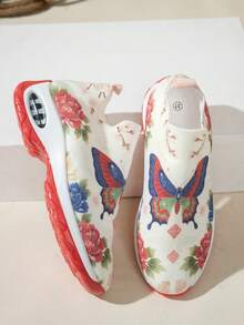 Women's Printed Running Shoes, Lightweight Breathable Walking Sneakers, Non-Slip Tennis Gym Workout Shoes - Beige - View 5