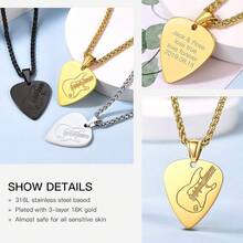 Suplight Stainless Steel Guitar Pick Necklace For Men, Waterproof Stainless Steel Guitar Picks Holder Pendant Plectrum Music Note Necklace,02.Guitarpick-Yellowplatedstainlesssteel - 02.吉他撥片-鍍黃不銹鋼 - 查看 6