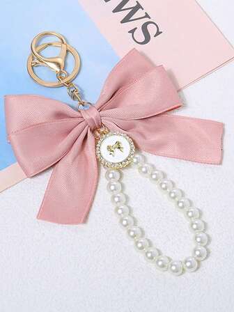 1pc New Large Pearl Bow Accessory Earphone Case Decor Keychain