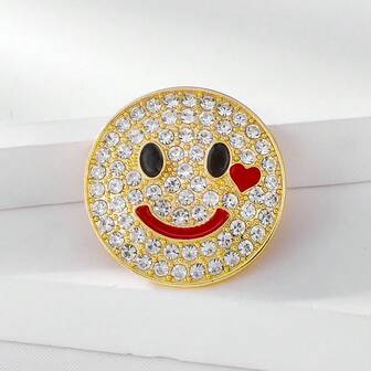 1pc Cute Smiling Face Zinc Alloy Crystal Brooch, Casual Accessory For Women, Suitable For Daily Wear, Parties, Dresses, Bags, Hats, Birthday, Holiday Gift
