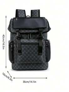 1pc Men Fashion Backpack, Casual Daypack With Printing, Large Capacity Travel Laptop Rucksack, Hiking Backpack With Zipper, PVC Black Bag, Gift For Men, Men's Accessories - màu đen - Xem 7