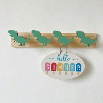 4-Hook Brontosaurus Wall Mounted Storage Rack, Whimsical Creative Design, Natural Wooden Hooks, Multi-Purpose Hanger