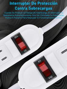 Regleta multicontactos electricos con 6 salidas 0.3m con interruptor color blanco - Tipo de Enchufe B USA (110-127V) - Ver 6