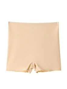 FLARIXA 1 pieza Calzoncillos tipo bóxer sin costuras de cintura alta para mujer, pantalones cortos tipo niño, ropa interior suave para usar debajo de faldas, ropa interior cómoda y casual, sin enrollamiento, shorts de lencería que no se transparentan - Beis - Ver 9