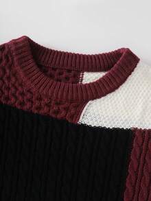 Herren Lässig Farbblock Patchwork Langarm Pullover - Rot - Übersicht 4