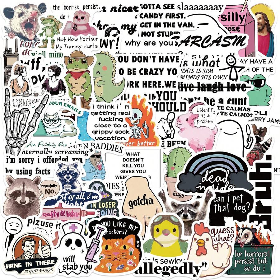 50张趣味工作贴纸，卡通讽刺贴纸，恶搞贴纸，成人趣味贴纸，美观贴纸，卡通涂鸦标签，防水乙烯基贴纸，适用于笔记本电脑、保险杠、滑板、水瓶、电脑、手机等，可用于剪贴簿、笔记本电脑、Kindle、手机等。