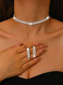 Exquisite Ladies Rhinestone Choker Necklace And Earrings Set - 961 Jewelry Set - View 4