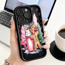 Cubierta de teléfono con diseño navideño negro con galleta de jengibre y taza de chocolate caliente para temporada festivaCompatible with  16 Pro Max/16 Plus/16 Pro/16/15 Pro Max/15 Plus/15 Pro/15/14 Pro Max/14 Plus/14 Pro/14/13 Pro Max/13 Pro/13/12 Pro Max/12 Pro/12/11 Pro Max/11 Pro/11/XS Max/XR/X/7 Plus/7 TPU Drop-Proof and Stain-Resistant Protective Soft Case - Blanco - Ver 3