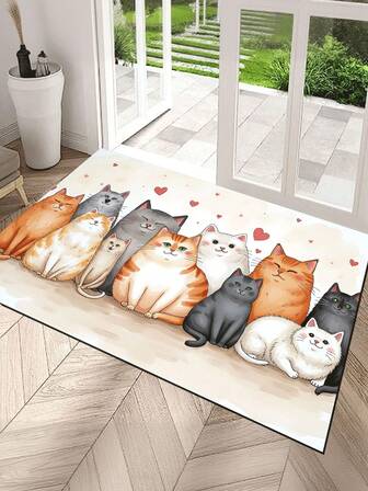 1pc Cartoon Cat Pattern Doormat, Entrance Mat - Indoor/Outdoor Entrance Rug, Odorless Outdoor Carpet, Dirt And Dust Trapping Doormat, Absorbent Non-Slip Mat, Outdoor Doormat, Decorative Carpet