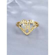 1pc Vintage Countryside Aesthetic 26 Alphabet Design Adjustable Ring For Women And Couples Suitable For Party And Travel Gifts - 金子 - 查看 2