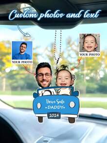 1pc Personalized Photo Car Ornament, Custom Drive Daddy Acrylic Rearview Mirror Hanger, Custom Photo Car Accessory, Personalized Car Gift For Dad, Driving Reminder Gift, Father's Day Birthday Christmas Present, Personalized Gifts - Multicolor - View 8