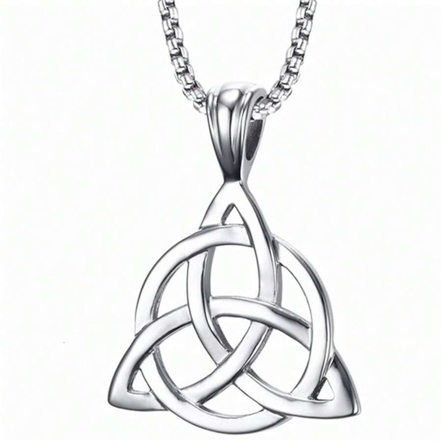 Celtic Knot Pendant Necklace Gold Silver Plated Unique Vintage Triangle Irish Good Luck Lightweight Triquetra Trinity Knot Geometric Chain Necklace For Women  Jewelry Gifts,Silver - 銀色 - 查看 1