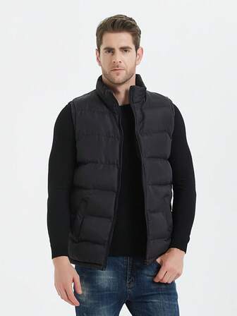 男士棉质连帽背心，无袖夹克，加厚外套