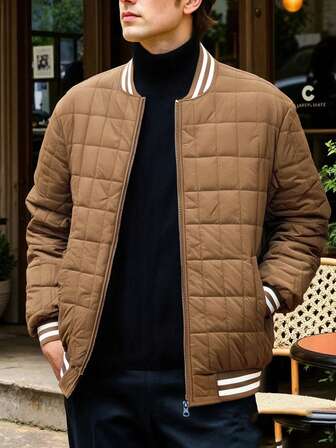 男士加厚棒球外套，绗缝长袖外套，休闲通勤街头风，冬季