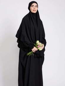 1件穆斯林头巾，褶边设计，经典百搭，适合日常佩戴和祈祷，阿巴雅长袍 - 彩色 - 查看 3