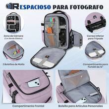 RAINSMORE Mochila para Camara Fotografica DSLR SLR Mirrorless Mochila Camara Laptop Mochila Fotografia con Funda Impermeable y 14 Pulgadas Compartimento Portátil Mochila Antirrobo para Cámara Negro - rosa - Ver 3