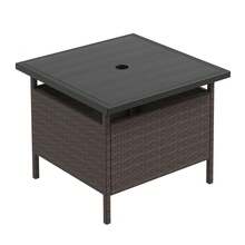 22" Patio Rattan Square Side End Table Garden Bistro Umbrella Stand Table W/Hole - 預設 - 查看 2