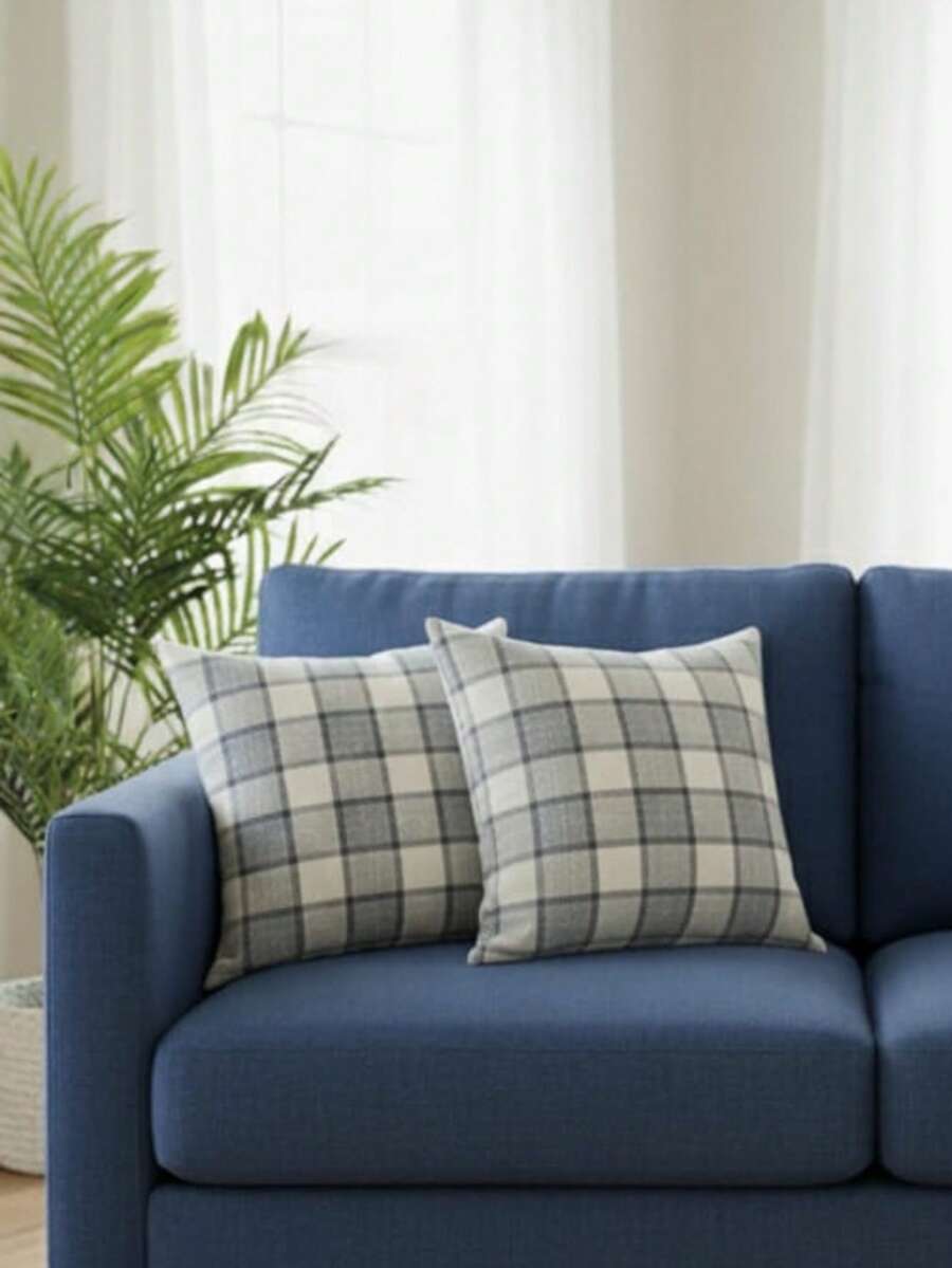 Set Of 2 Decorative Cushion Covers 45x45cm Rustic Linen Style - Moscú - Ver 1