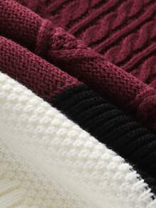 Herren Lässig Farbblock Patchwork Langarm Pullover - Rot - Übersicht 7