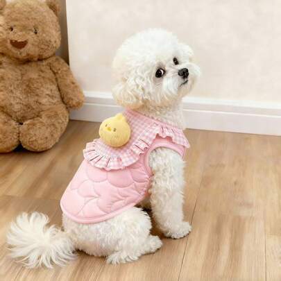 1pc Soft Cute Duck Plush Vest Pet Apparel, Autumn/Winter New Thickened Warm Vest For Dogs & Cats, Soft Adorable For Pomeranian, British Shorthair, Munchkin Cats, Detachable Duck Plush, Non-Leash Clothing