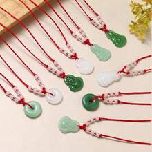 FORUBUS Green Jade Buddha Circle Red String Pendant Necklace - Chinese Traditional Amulet For Luck And Protection,Clightgreen+Greencircle - 淺綠色+綠圈 - 查看 6
