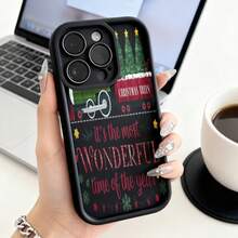 Cubierta de telefono con diseño navideño negra con árboles de navidad y texto it's the most wonderful time of the year para uso diario en cafeteríasCompatible with  16 Pro Max/16 Plus/16 Pro/16/15 Pro Max/15 Plus/15 Pro/15/14 Pro Max/14 Plus/14 Pro/14/13 Pro Max/13 Pro/13/12 Pro Max/12 Pro/12/11 Pro Max/11 Pro/11/XS Max/XR/X/7 Plus/7 TPU Drop-Proof and Stain-Resistant Protective Soft Case - Café integral - Ver 6