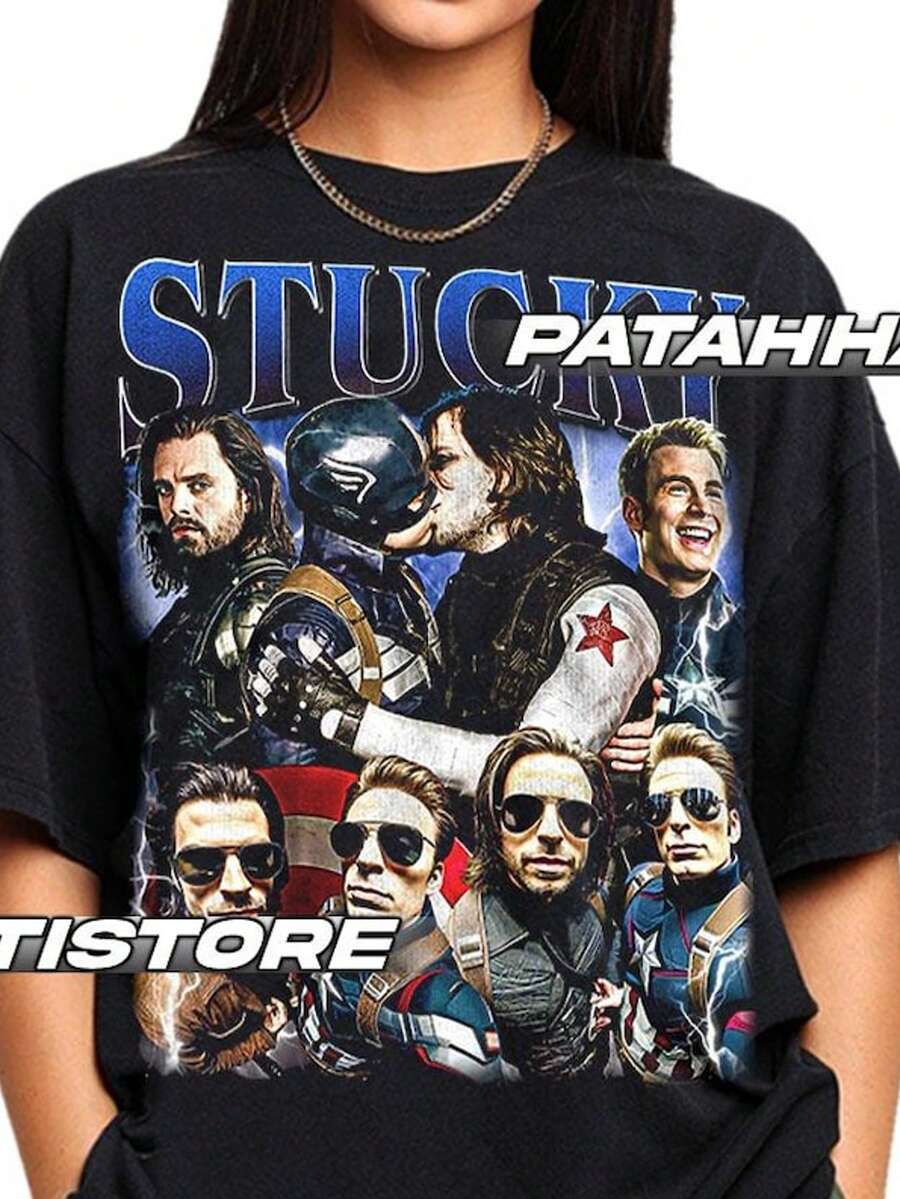Limited Stucky Steve Rogers And Bucky Barnes Vintage T-Shirt, Gift For Woman And Man Unisex T-Shirt - 黑色 - 查看 1