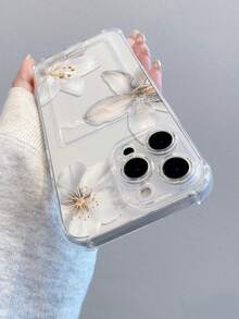 1pc Transparent TPU Phone Case With White Lily Flower Pattern, Compatible With IPhone XS/XS Max/XR/11 12 13 14 15 16 Pro/17/Pro Max/14 15 16 Plus, Can Hold Cards And Photos, Ideal For Holiday Gifts - Clear - View 3