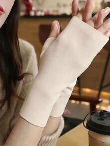 1pair Of Women's Elegant Half Finger Gloves, Self Heating Comfortable Half Finger Gloves For Winter, Velvet Fingerless Warm Gloves, Winter Warm Casual Coat Accessories, Soft, Warm, Elastic, Touch Screen Compatible, Windproof, Waterproof, With Plush Lining, Suitable For Autumn And Winter Outdoor Activities, Ideal For Hand Warmth In Winter - Multicolor - View 1