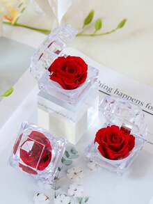 1支亚克力永生玫瑰浪漫礼物，透明玫瑰戒指盒，求婚戒指盒，珠宝收纳盒，情人节礼物，化妆间装饰，房间装饰 - 彩色 - 查看 2