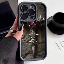 Cubierta de telefono con borde negro diseño de espada medieval con piedra roja y clavos para uso diario y estilo oscuro - Burdeos - Ver 3