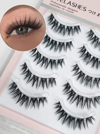 5 Pairs Manga Style Wispy Lash Clusters - Criss-Cross Lower Lashes For A Sweet-Edgy Look (Soft, Transparent Band, Sectional Application, Japanese Nude Makeup)