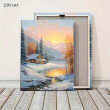Arte de pared de casa de montaña elegante 2D plano - Impresión en lienzo enmarcada con borde de madera clásico, perfecto para la decoración de la sala de estar, dormitorio o oficina, listo para colgar, idea de regalo, decoración de montaña - transparente - Ver 6