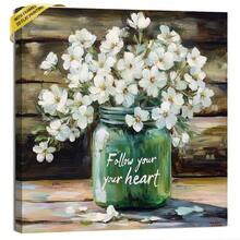 1pc 40*40cm(16x16inch) Canvas Framed Wall Art Print Country Style Flower For Home Office Bathroom Living Room Hallway Dining Room Cafe Bedroom Decoration.Stretched And Framed Ready To Hang. - 白色 - 查看 1