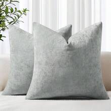 Chenille Throw Pillow Covers 24x24 Inch Set Of 2, Decorative Soft Couch Pillow Covers, Solid Dyed, Farmhouse Style, Neutral Square Pillow Cases Sofa, Home Decor - Xanh nước biển - Xem 9