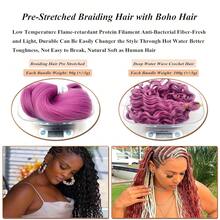 Braiding Hair Pre Stretched Boho Curly Wavy Braiding Hair 26 Inch Bohemian Hypoallergenic Knotless Curls Deep Water Ocean Wave Crochet Boho Braids Extensions 4 Packs,ReddishPurpleBohoBraidingHair4Packs - 紅紫色波西米亞風編發4包 - 查看 6