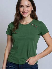 Women's Basic Blouse - Summer Fashion - xanh quân đội - Xem 1