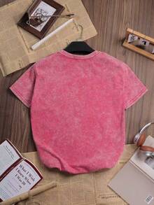 Women Daisy Flower Print Round Neck Short Sleeve Casual T-Shirt - Red - View 2