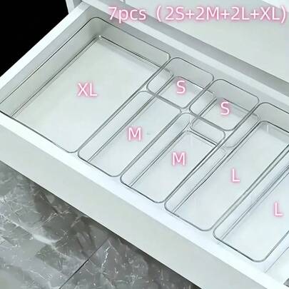 1/4pcs Acrylic Transparent Drawer Organizer Set, Makeup Storage Box, Desktop Storage Box, Suitable For Cosmetics, Office Supplies, Home Desk And Drawer Organization, Multi-Functional Desktop Compartment Storage Box, Various Size Combination, Suitable For Storing Lipstick, Eyeshadow, Skincare Products, Home Goods Vanity, Jewelry, Bedroom, Kitchen And Office Supplies, Best For Home Organization And Bedroom Decor