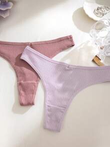 9pcs/Pack Women's Solid Color Ribbed Sexy Thong Underwear, Comfortable & Breathable - Multicolor - View 6
