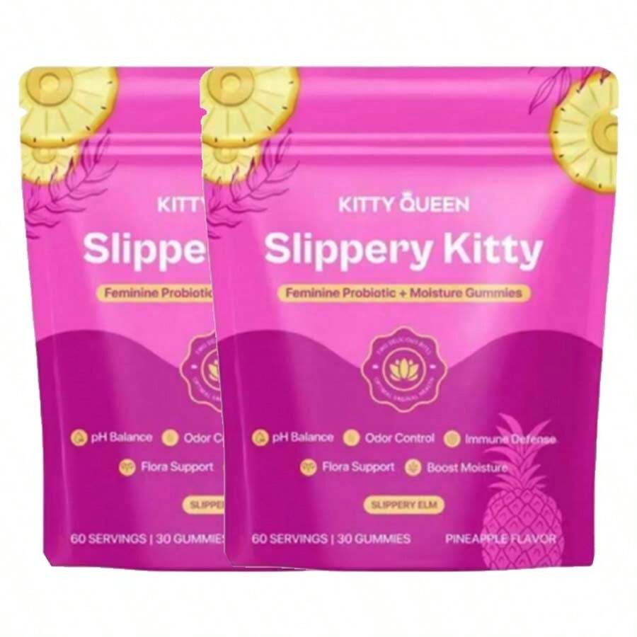 Slippery Kitty Feminine Probiotic + Moisture Gummies-All In One Solution With Slippery Elm 60 CountPineapple Flavor - 2 - 查看 1