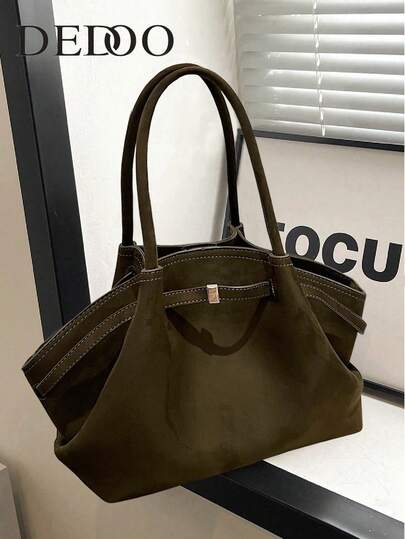 Dedoo 1个FEISTURE仿麂皮手提包，大容量纯色成熟优雅女士手提包，复古风格工作包，适合女孩、女性、大学生、上班族