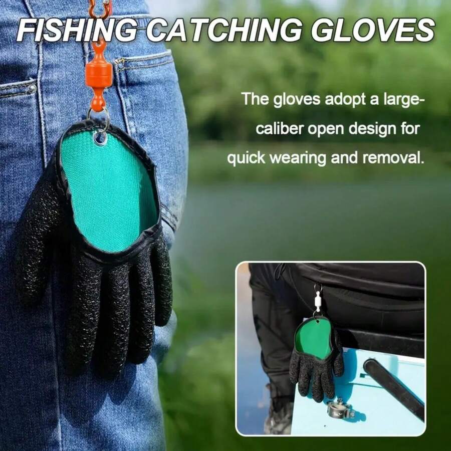 [Professional Fishing Gloves] Heavy-Duty Professional Fishing Gloves With One-Hand Magnet Release | Quick-Dry Anti-Slip Grip, Magnet Closure For Catch & Release | Ideal For Anglers, Lakes, Rivers, Oceans - Durable Glove Material - Multicolor - View 1