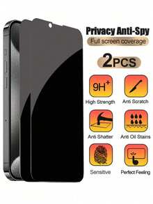 2pcs Full Screen Tempered Glass Privacy Screen Protector Compatible With IPhone 17/17Pro/17ProMax/15/15 Pro Max/16/16Plus/16Pro/13/14 Pro Max/7/8Plus/11/12/XR/X/XS, Anti-Fingerprint, Waterproof, Anti-Scratch, Sensitive And Smooth Touch, 9H Hardness Glass, Anti-Explosion, Anti-Shock - Black - View 13