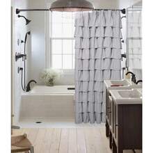 White Ruffle Shower Curtain 70 Inch Long Fabric Bathroom Decor - B-灰色 - 查看 4