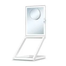 LED Lighted Makeup Mirror, 3-Color Lighting, Dimmable, 10X Magnification, Foldable Tabletop Vanity Mirror, Adjustable Angle - White - View 11