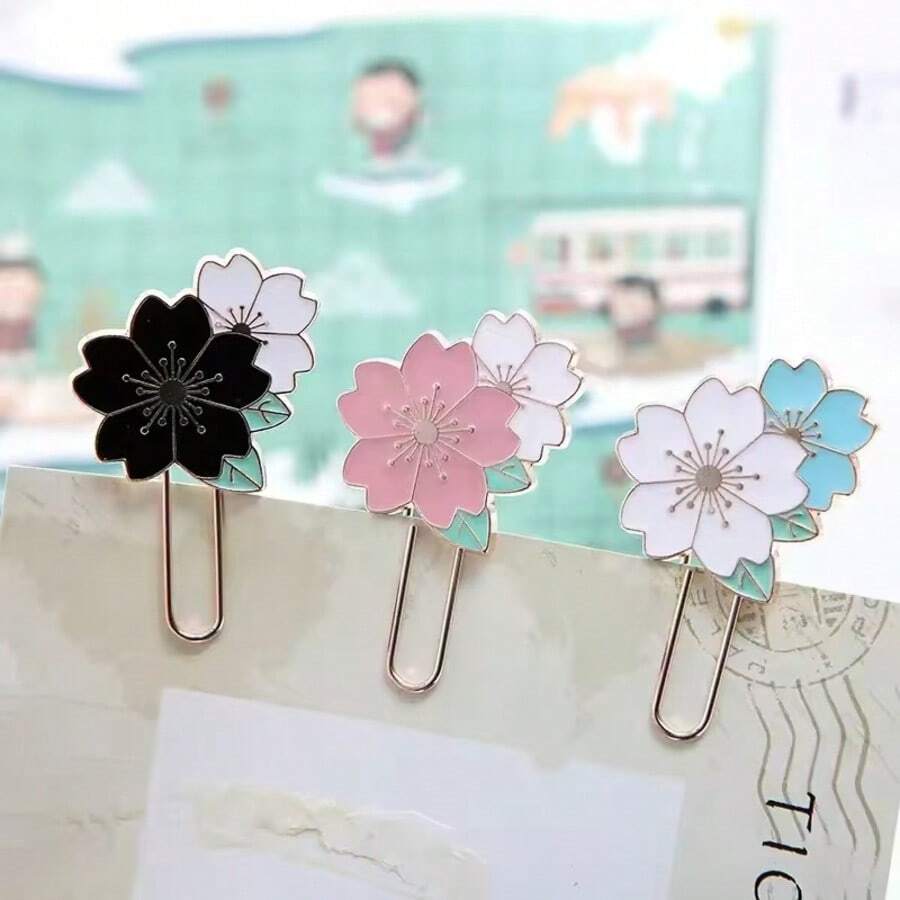 1/2/3pcs Creative Metal Bookmarks, Elegant Sakura Flower Bookmarks, Multicolor Floral Bookmarks, Study Stationery Reading Accessories Premium Metal Bookmark Set Featuring Sakura Motif With Colorful Enamel Accents For Journals, Planners, And Notebooks; Enhances Reading Focus And Organization; Ideal Gift For Book Lovers, Students, And Office Desk Decor; Durable, Stylish, And Timeless For Everyday Use