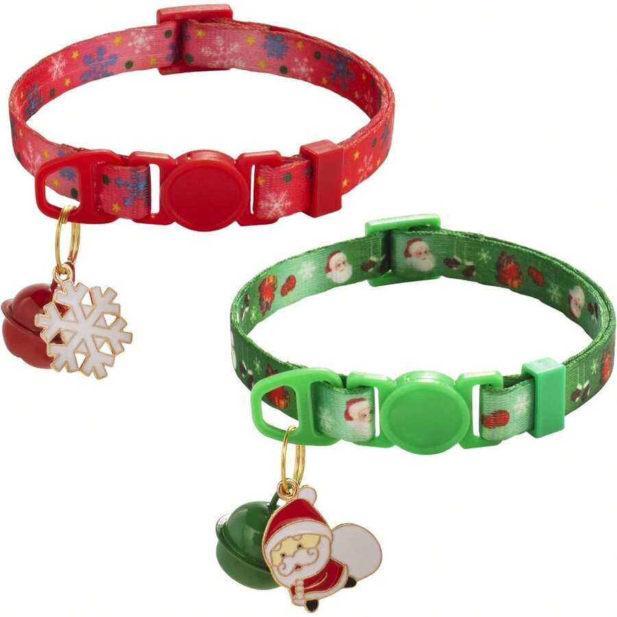 Breakaway Cat Collar, 2 Packs Christmas Adjustable Kitten Collar With Bell, Lightweight Pet Safety Collar (Red) - Orange - View 1