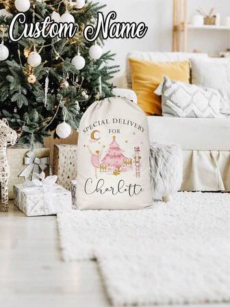 1 pieza - Bolsas originales de Papá Noel, Sacos personalizados de Papá Noel para comprar productos, Sacos navideños, Cascanueces navideños rosas, Cajas de Nochebuena, Bolsas de regalo navideñas, Sacos de regalo navideños, Sacos de juguetes, Bolsas de Papá Noel personalizadas de alta gama, Bolsas de regalo de lona grande con cordón para Navidad, Bolsas con cordón de combinación de letras, Bolsas con cordón personalizadas con combinaciones de letras, Una gran bolsa de lona de Papá Noel con un cordón reutilizable para regalos de Navidad