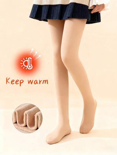 1pc Girls/Girl Skin-Tone Thermal Lined Tights, Classic Simple Soft Comfortable Thin Fleece Dance Stockings, Fashion Casual Warm Insulated Pantyhose, Suitable For Autumn/Winter Daily Wear, Dance Practice, Party, Holiday Gifts